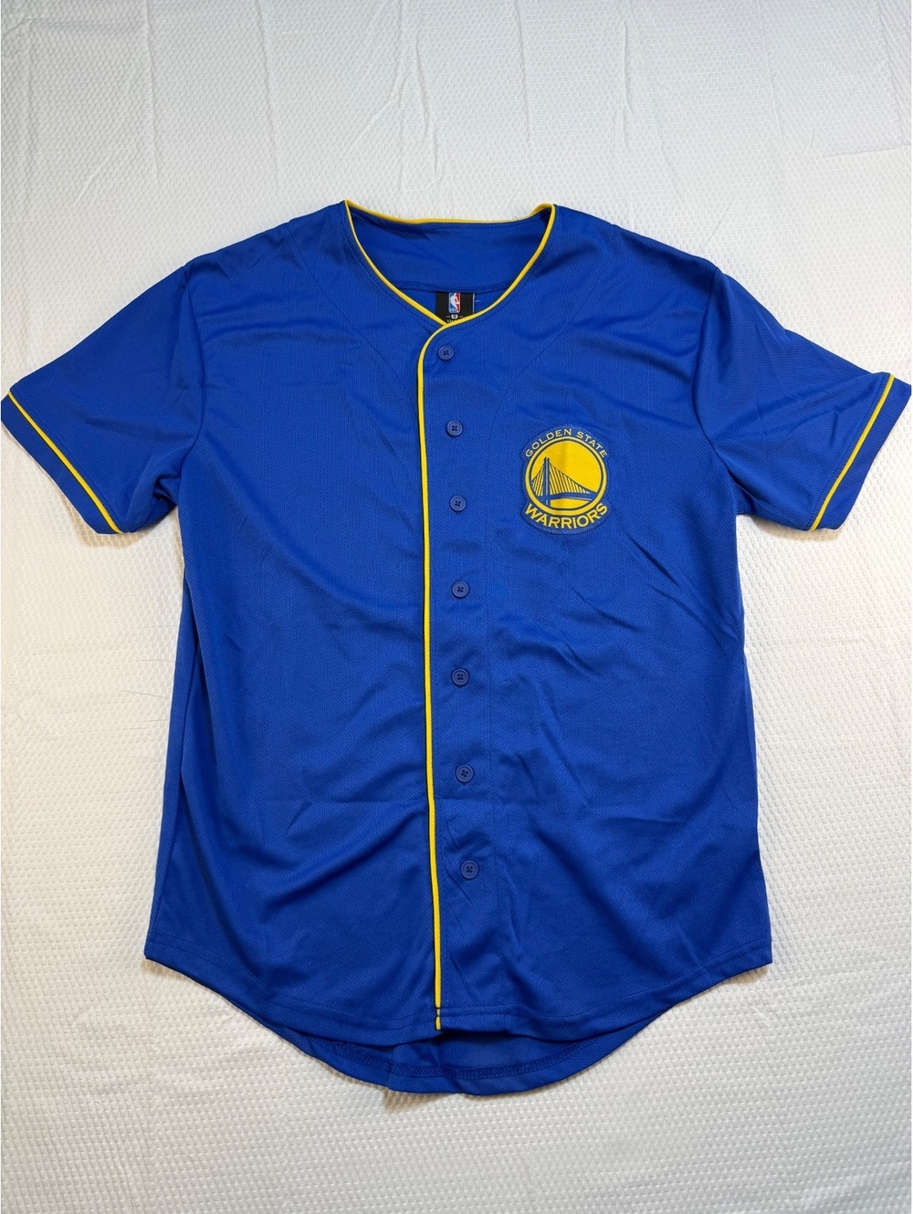 Golden State Warriors NBA Men’s Small Blue Baseball Jersey Button Front